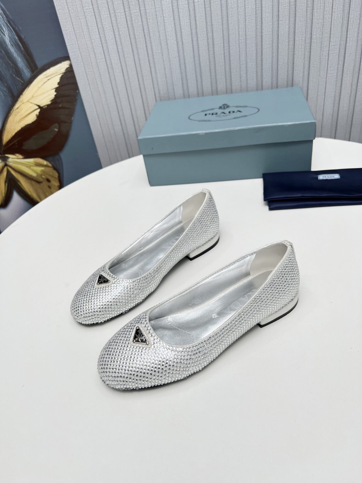 Prada Patent Ballerinas Silver For Women