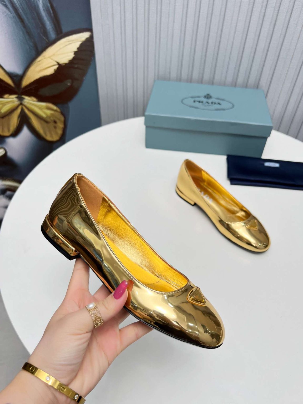 Prada Patent Ballerinas Gold For Women