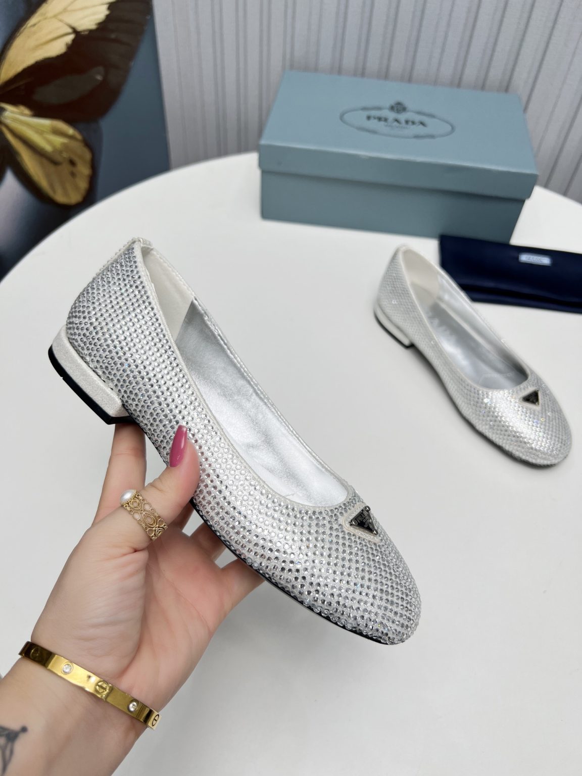 Prada Patent Ballerinas Silver For Women