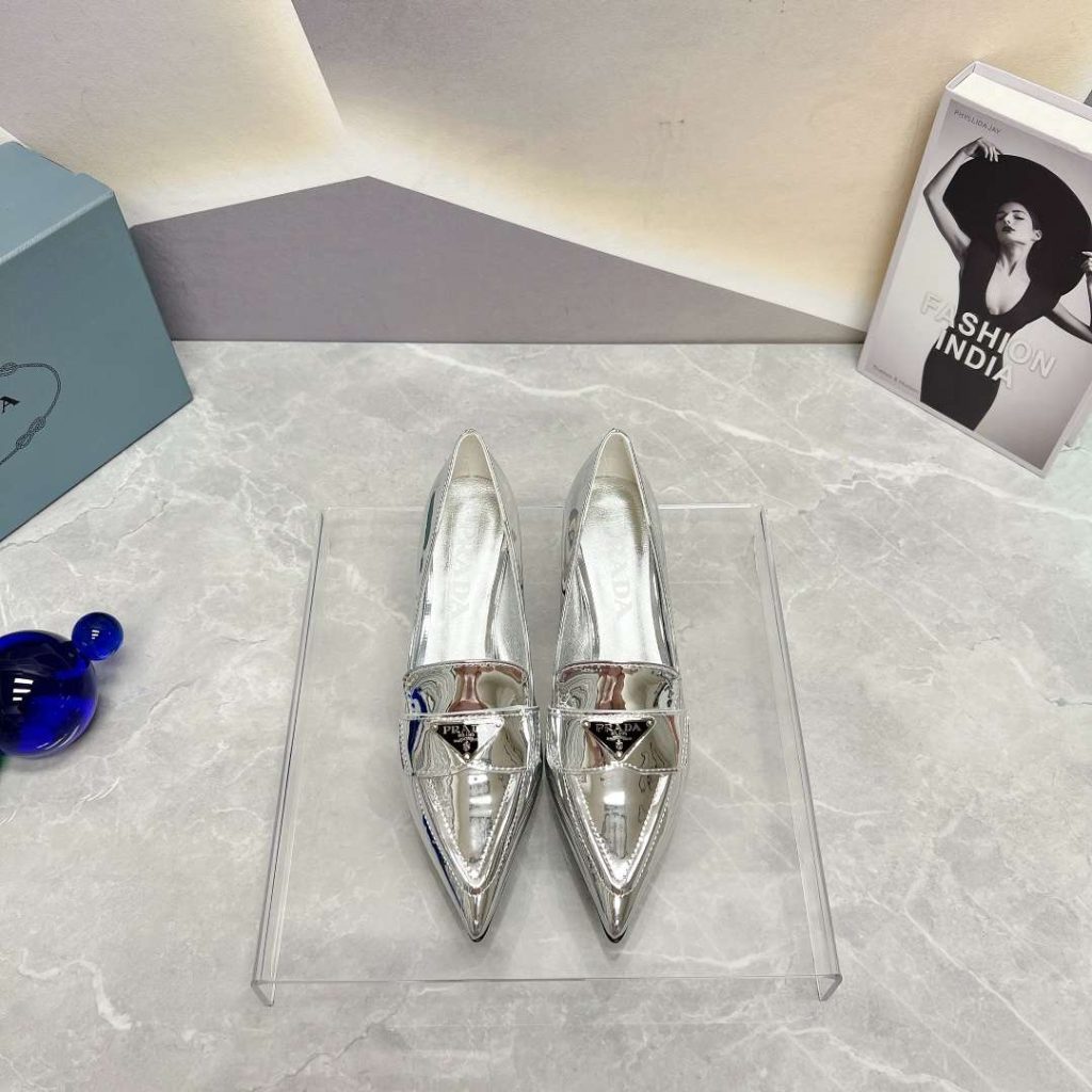 Prada Patent Pumps Silver For Women