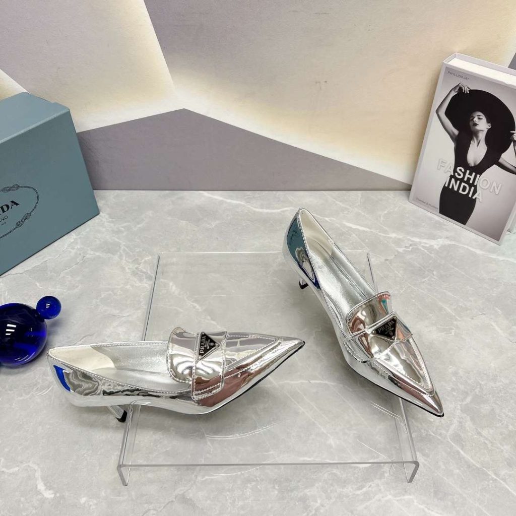 Prada Patent Pumps Silver For Women