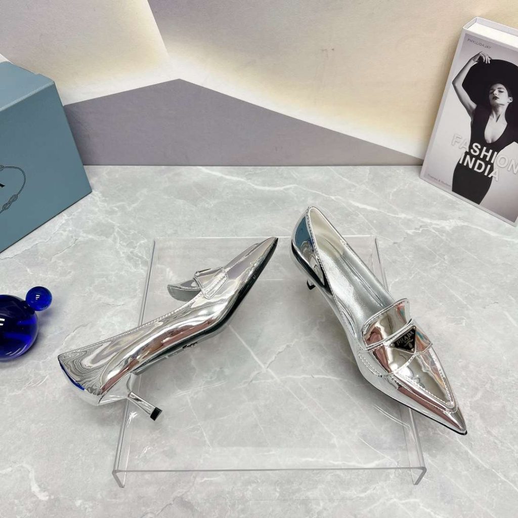 Prada Patent Pumps Silver For Women