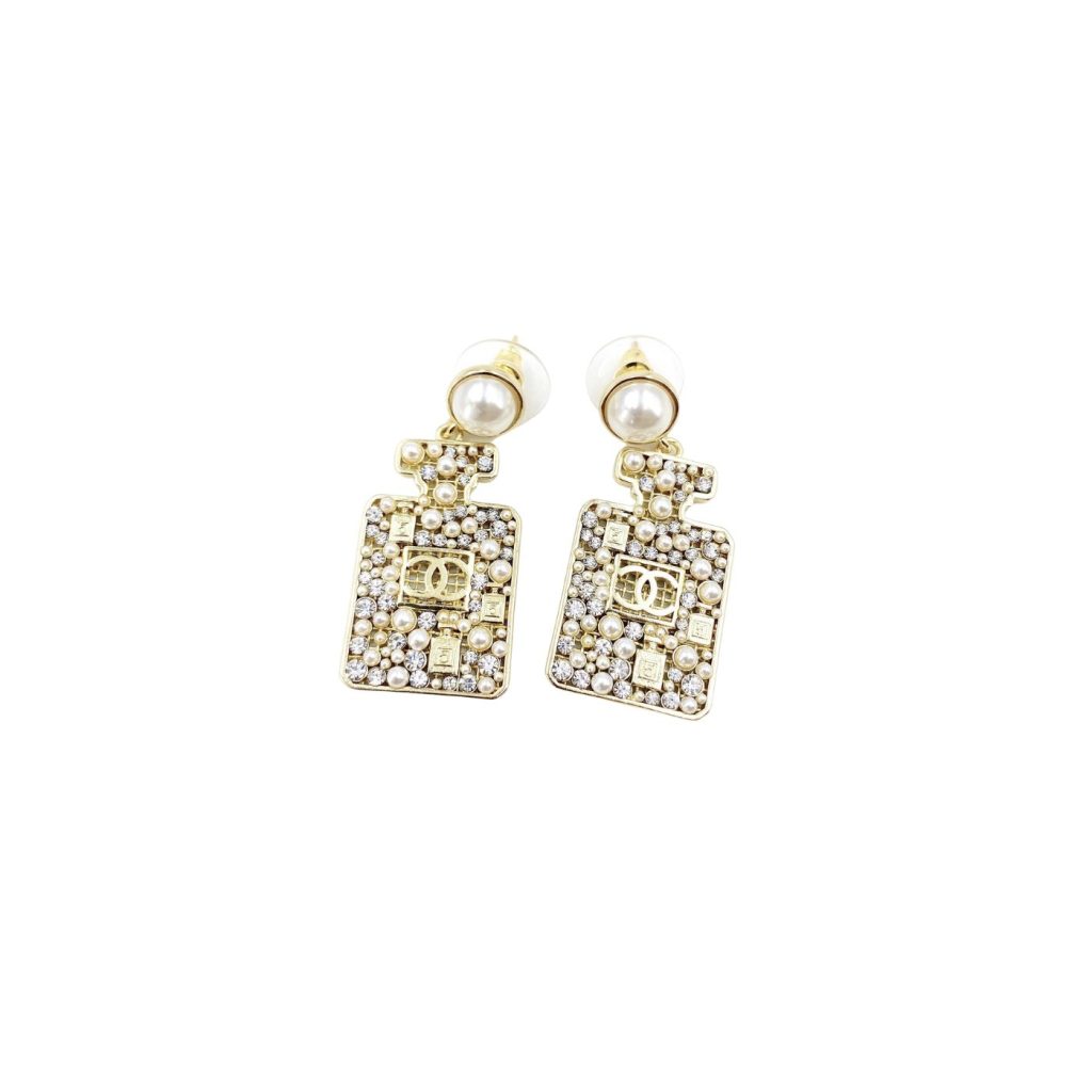 Perfume Bottle Earrings Gold Tone For Women