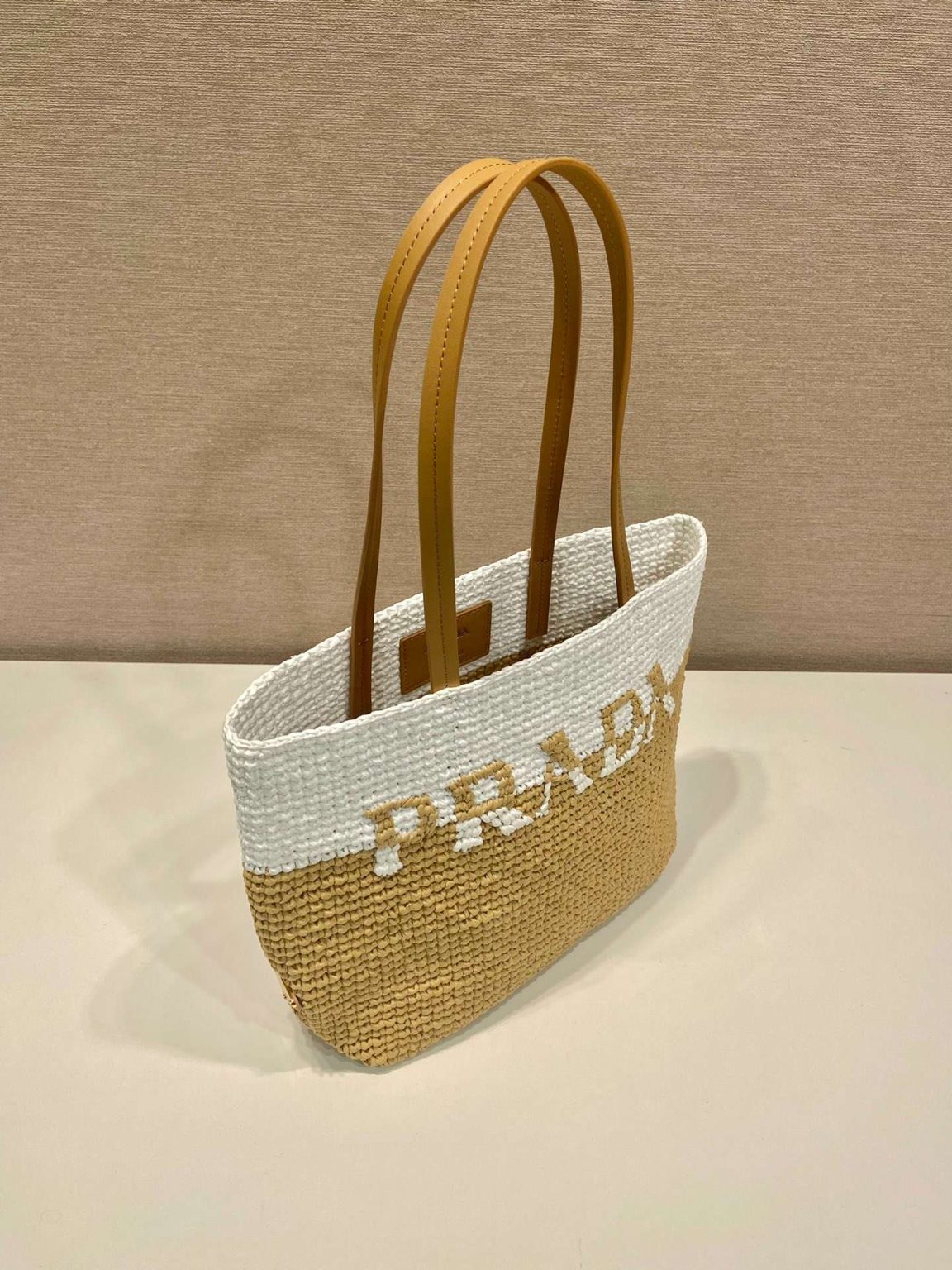 Prada Raffia Tote Bag Beige For Women 9.1in/23cm