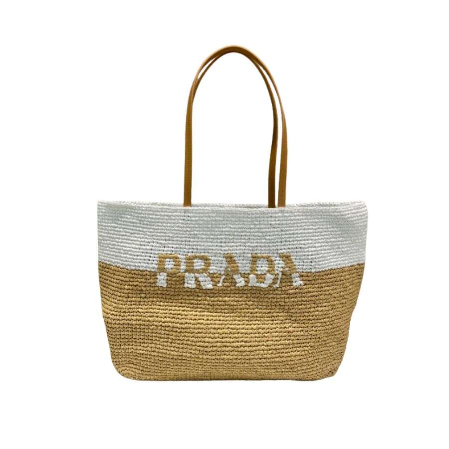 Prada Raffia Tote Bag Beige For Women 15in/38cm 1BG442_2DJS_F0N86_V_OOO