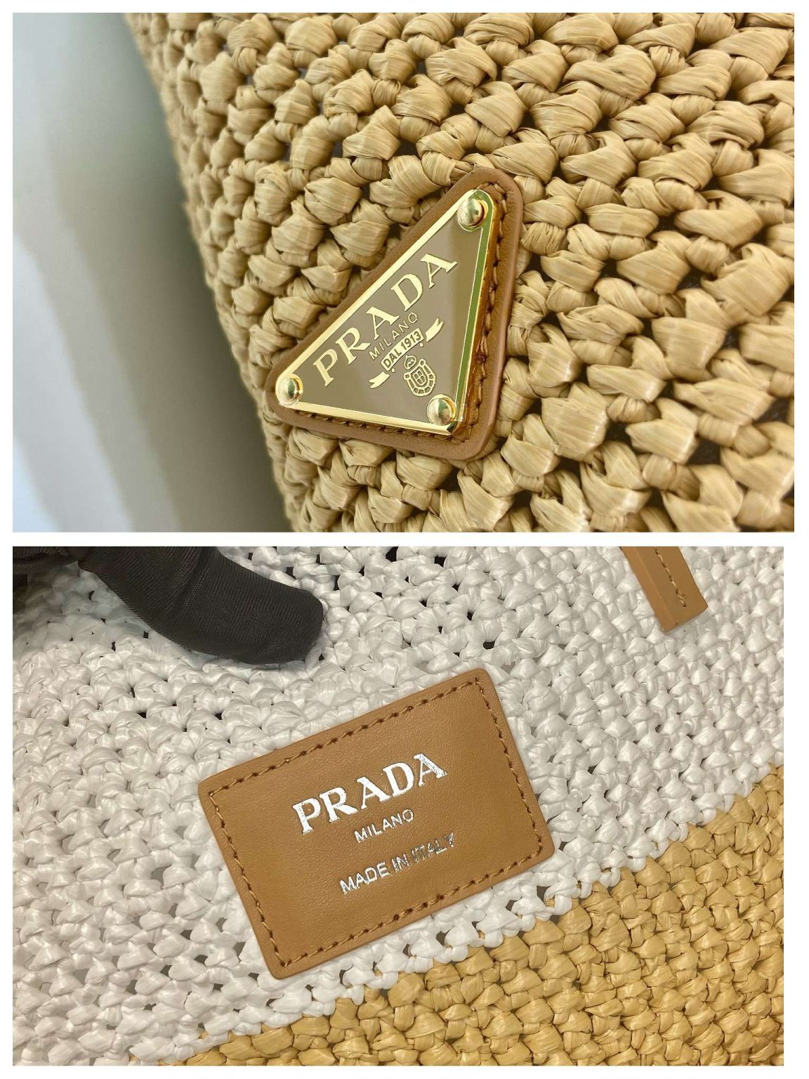 Prada Raffia Tote Bag Beige For Women 15in/38cm 1BG442_2DJS_F0N86_V_OOO