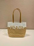 Prada Raffia Tote Bag Beige For Women 9.1in/23cm