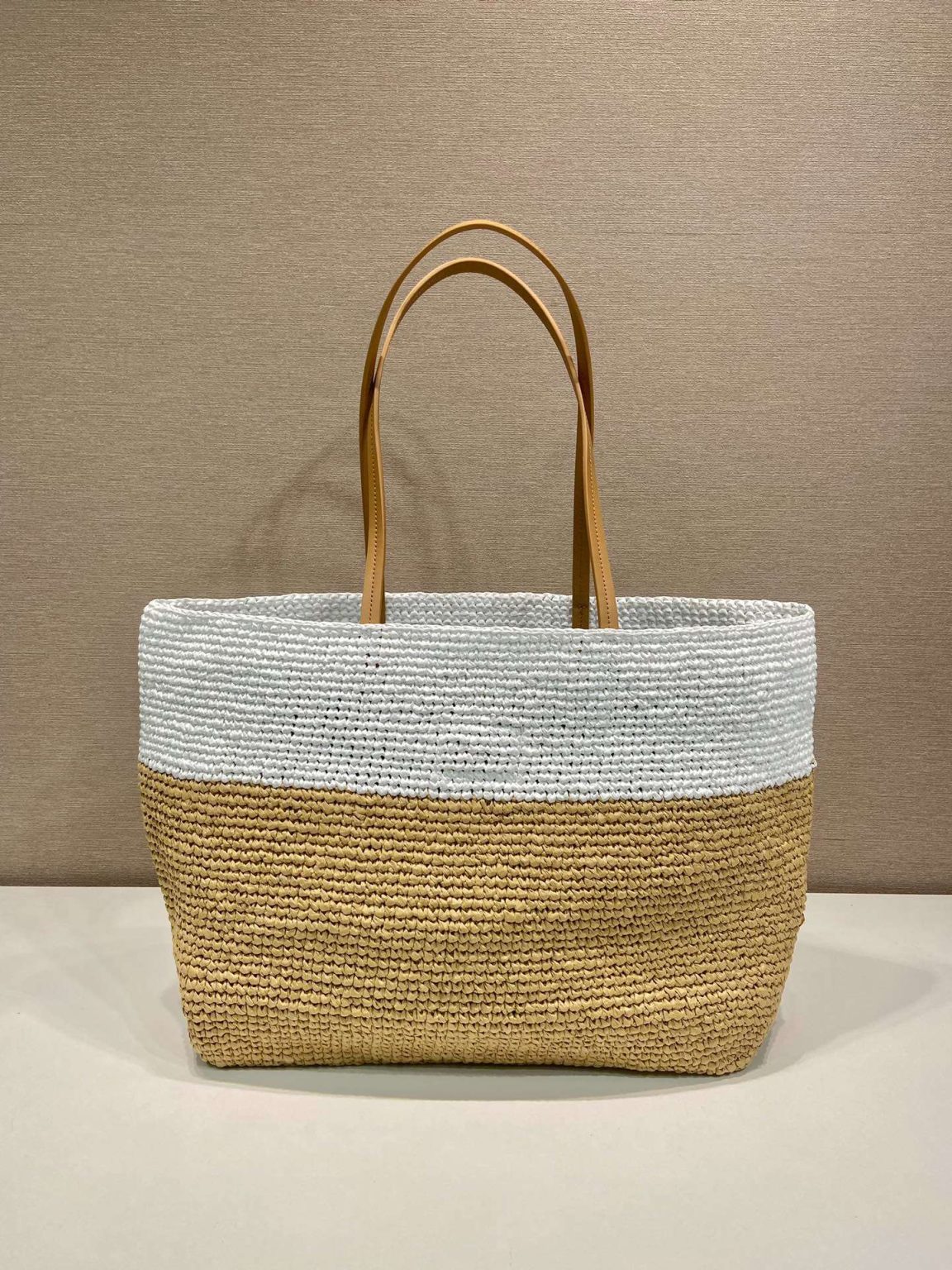 Prada Raffia Tote Bag Beige For Women 15in/38cm 1BG442_2DJS_F0N86_V_OOO