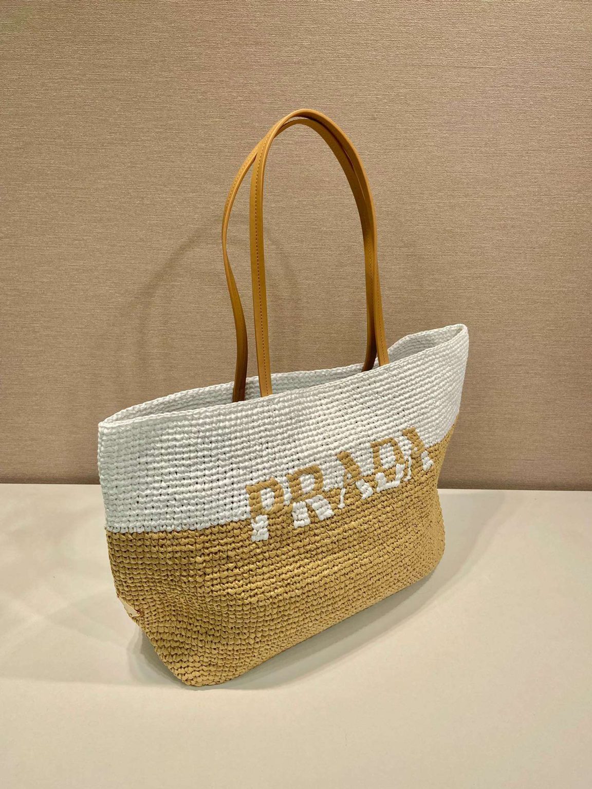 Prada Raffia Tote Bag Beige For Women 15in/38cm 1BG442_2DJS_F0N86_V_OOO