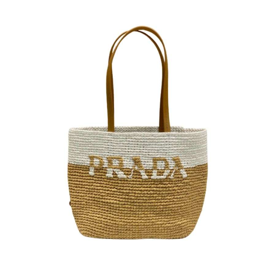 Prada Raffia Tote Bag Beige For Women 9.1in/23cm