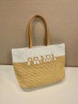 Prada Raffia Tote Bag Beige For Women 15in/38cm 1BG442_2DJS_F0N86_V_OOO