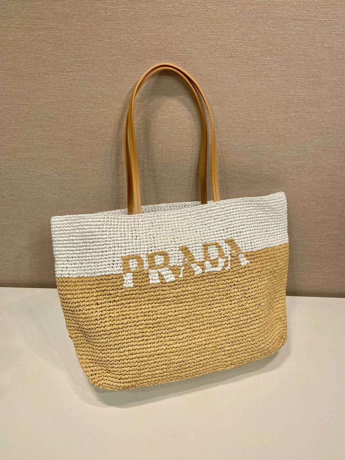 Prada Raffia Tote Bag Beige For Women 15in/38cm 1BG442_2DJS_F0N86_V_OOO