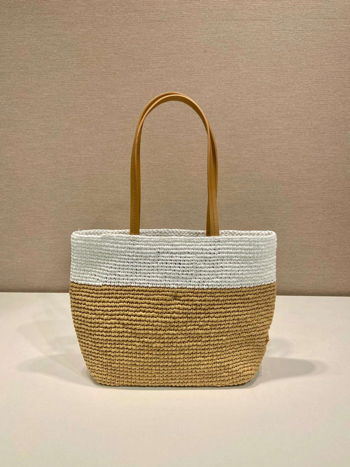 Prada Raffia Tote Bag Beige For Women 9.1in/23cm