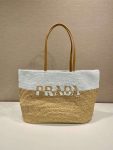 Prada Raffia Tote Bag Beige For Women 15in/38cm 1BG442_2DJS_F0N86_V_OOO