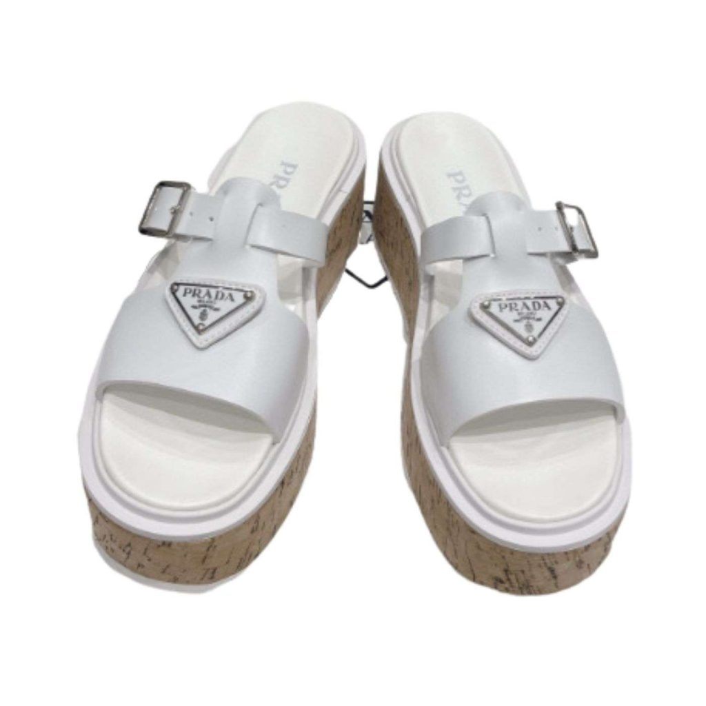 Prada Rubber Wedge Platform Slippers White For Women