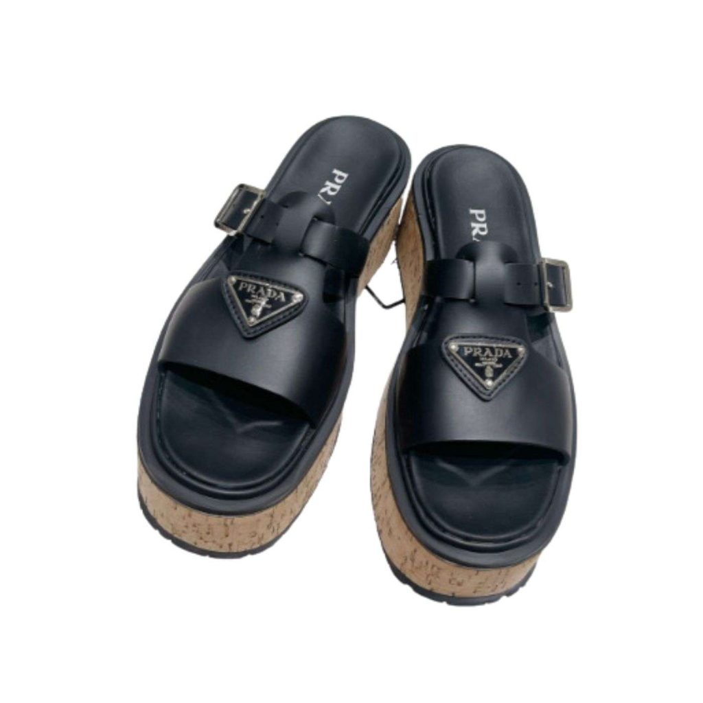 Prada Rubber Wedge Platform Slippers Black For Women