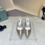 Prada Slingback Spike Pumps Silver For Women