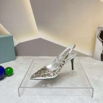 Prada Slingback Spike Pumps Silver For Women