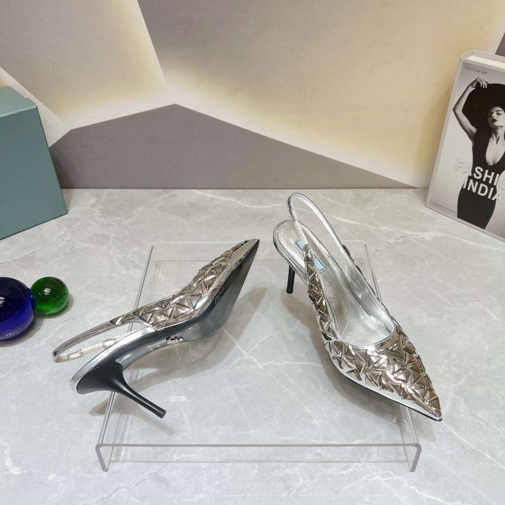 Prada Slingback Spike Pumps Silver For Women