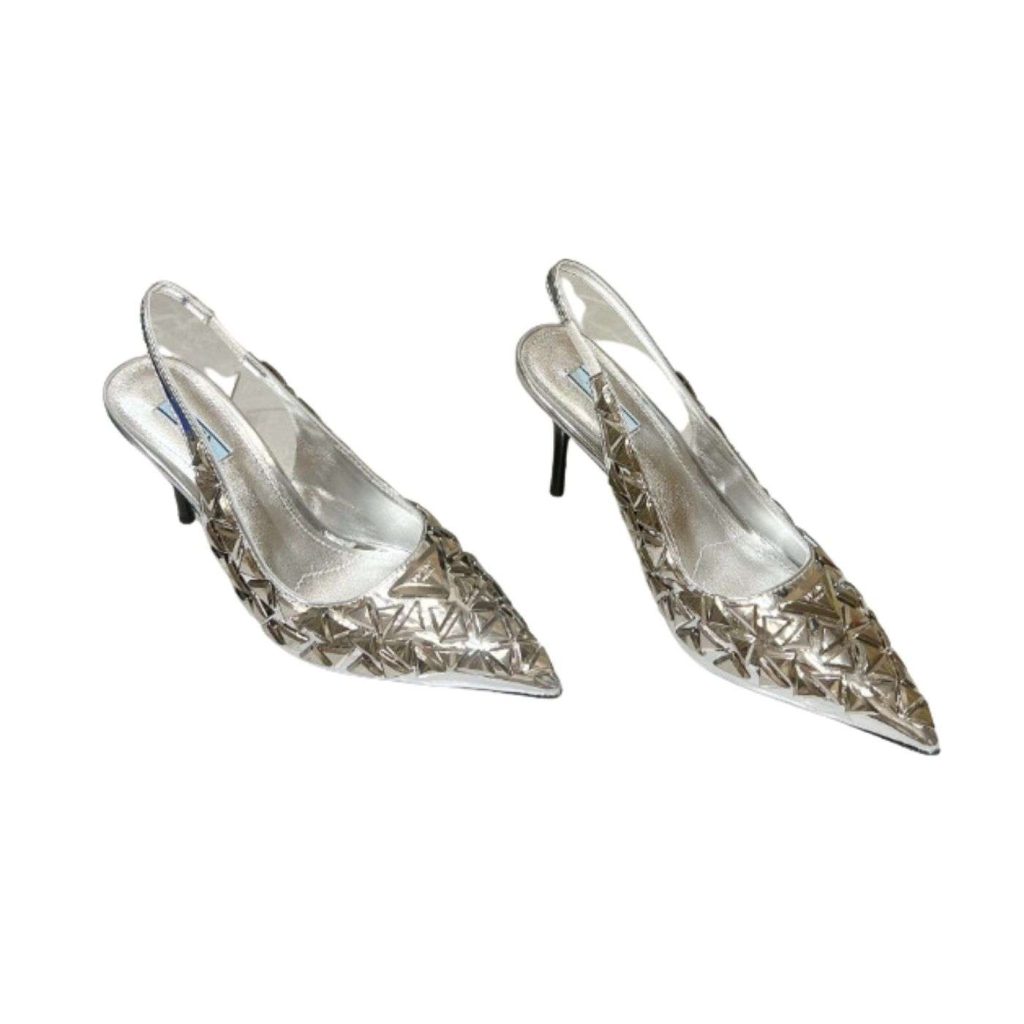 Prada Slingback Spike Pumps Silver For Women