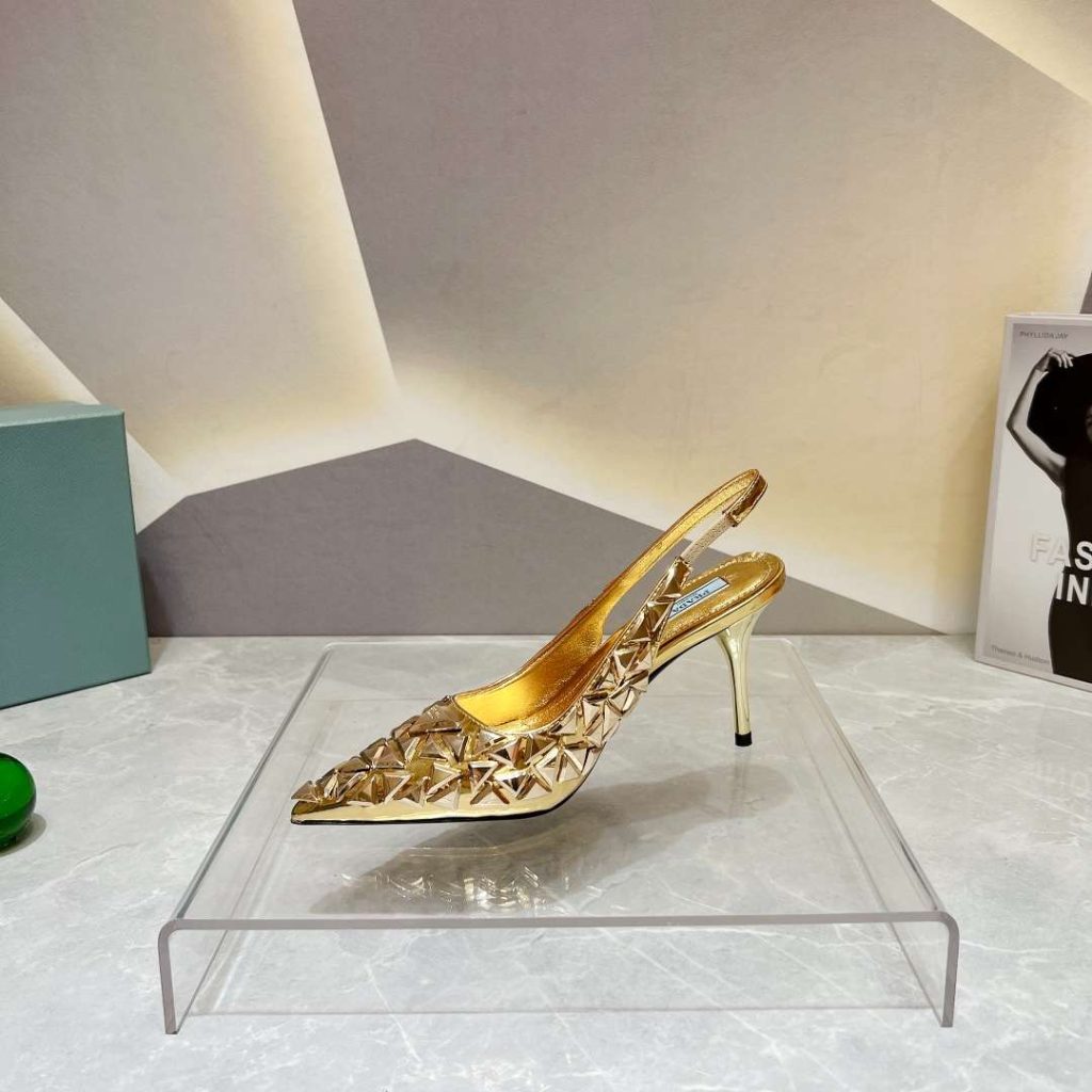 Prada Slingback Spike Pumps Gold For Women