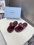 Prada Soft Padded Nappa Wedge Sandals Burgundy For Women