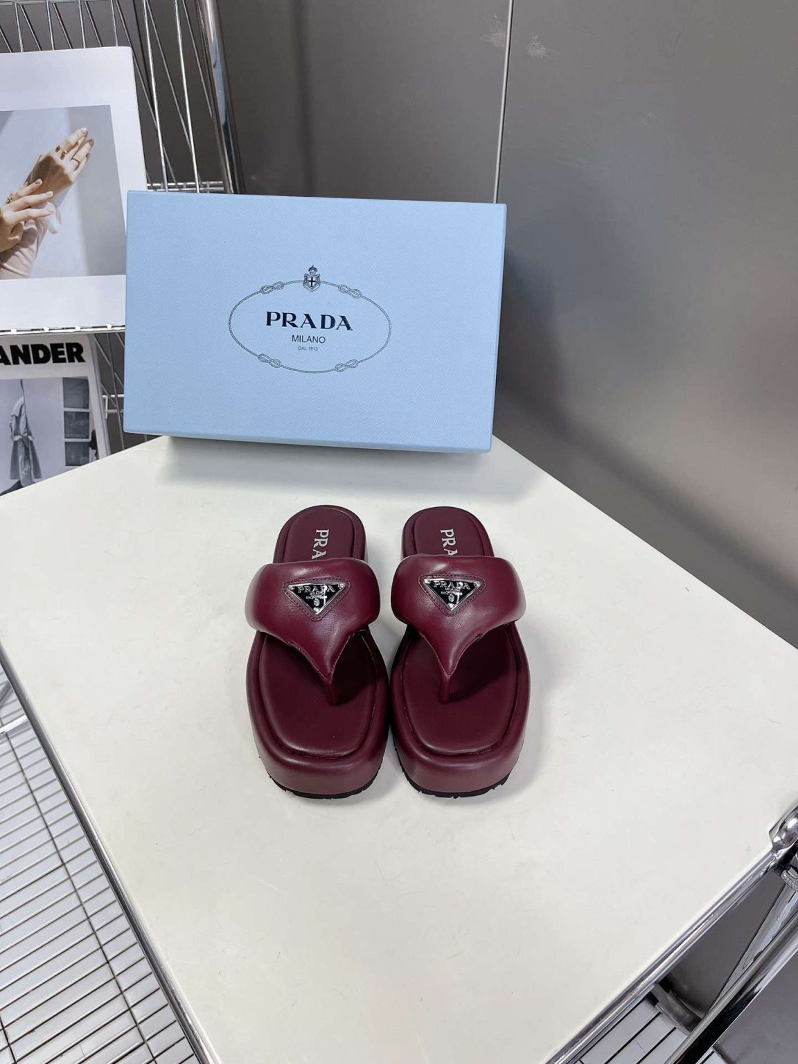 Prada Soft Padded Nappa Wedge Sandals Burgundy For Women