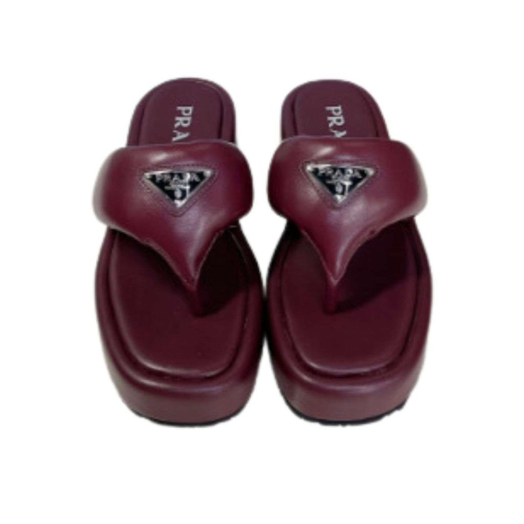 Prada Soft Padded Nappa Wedge Sandals Burgundy For Women