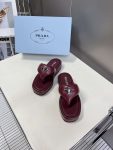 Prada Soft Padded Nappa Wedge Sandals Burgundy For Women