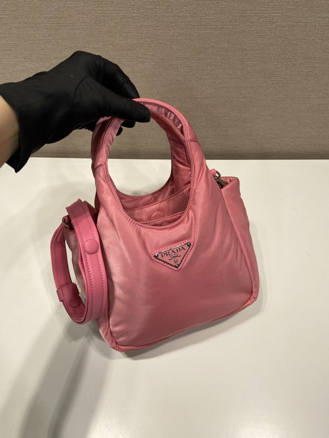 Prada Soft Padded Re-Nylon Mini-Bag White/Pink/Beige For Women 7.1in/18cm 1BA359_RCCJ_F0009_V_OVM