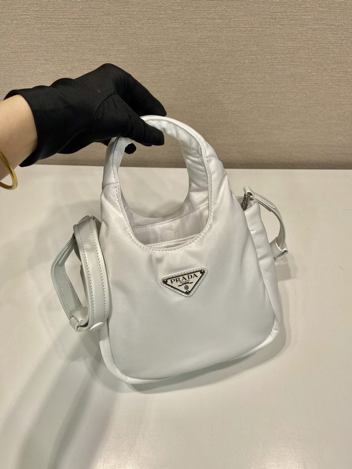 Prada Soft Padded Re-Nylon Mini-Bag White/Pink/Beige For Women 7.1in/18cm 1BA359_RCCJ_F0009_V_OVM