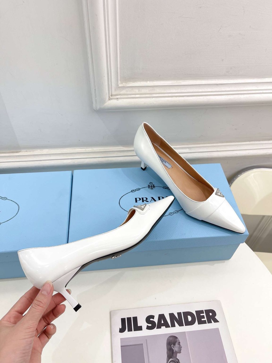 Prada Soft Pointed Heel Pumps White For Women