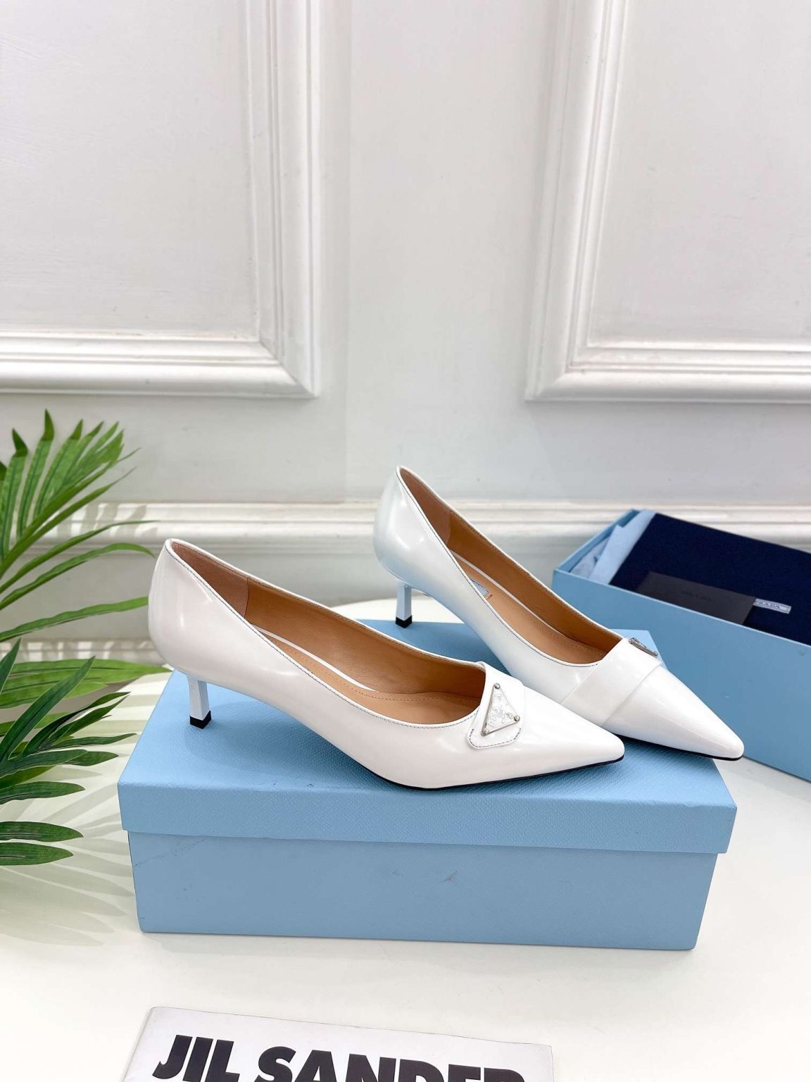 Prada Soft Pointed Heel Pumps White For Women