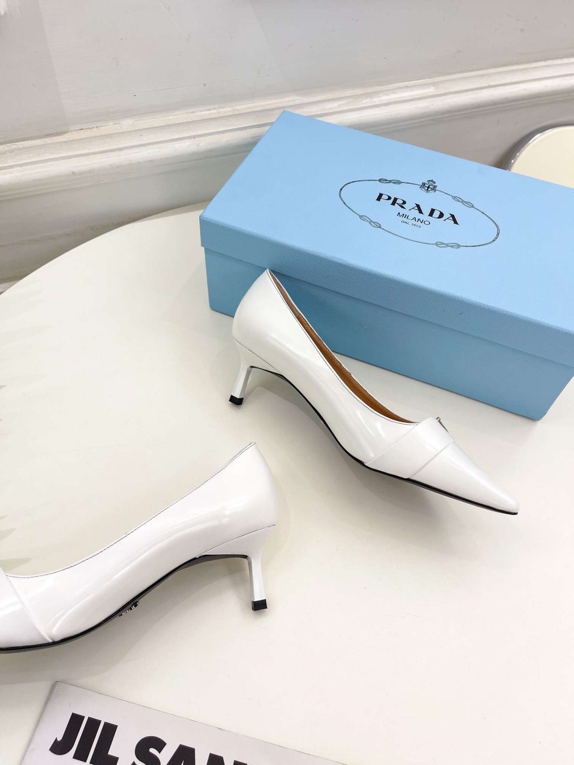 Prada Soft Pointed Heel Pumps White For Women