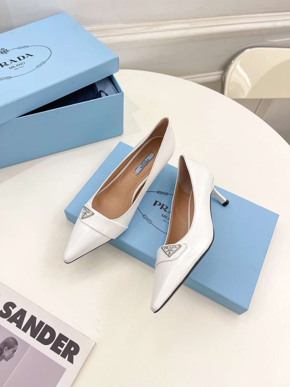 Prada Soft Pointed Heel Pumps White For Women