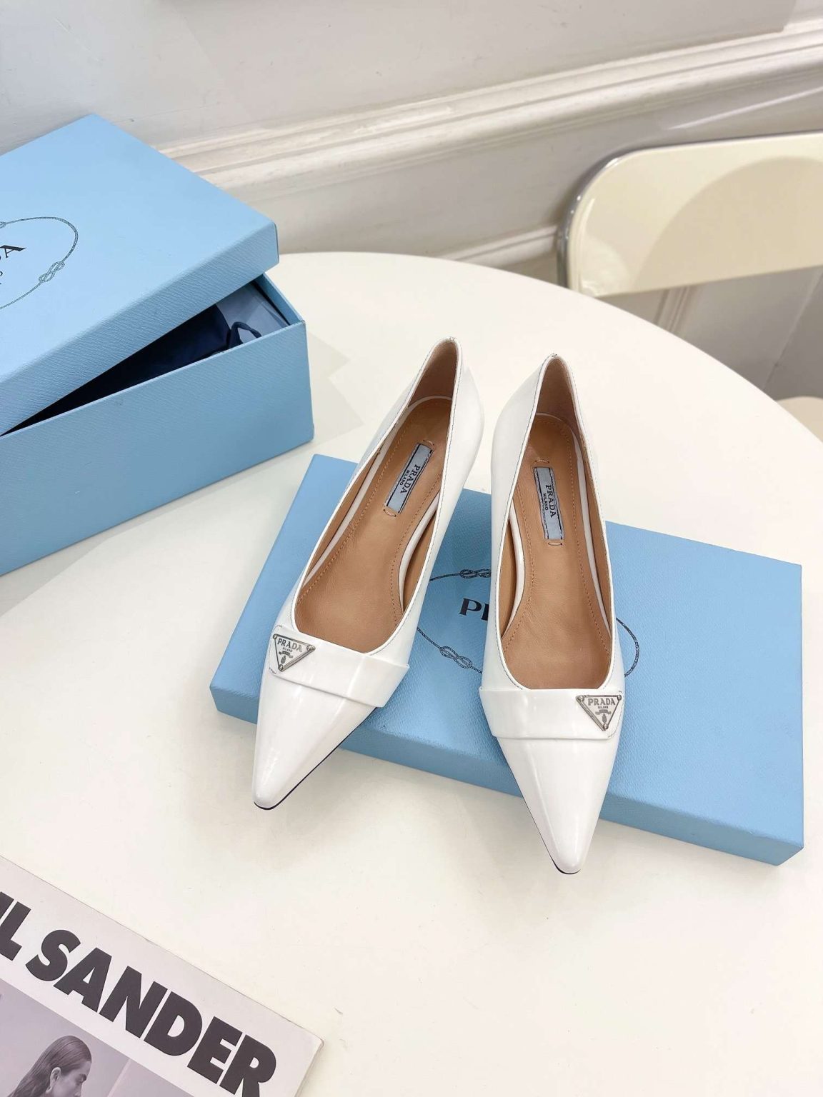 Prada Soft Pointed Heel Pumps White For Women