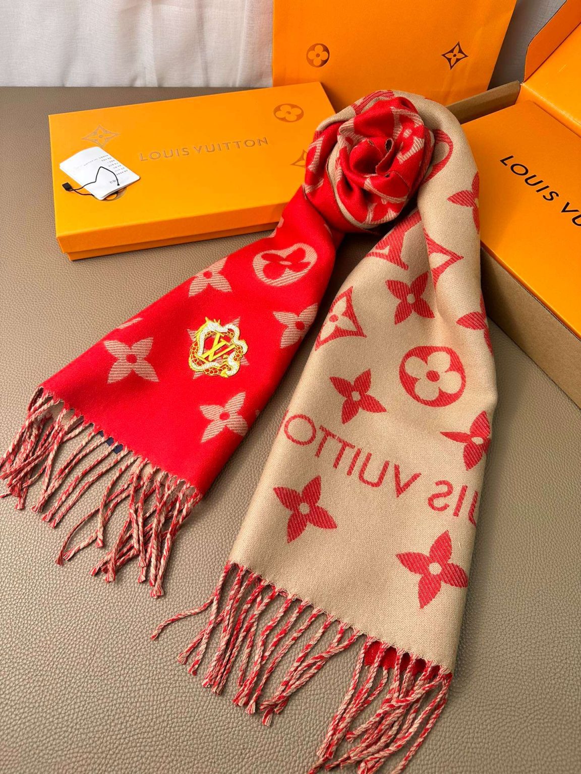 Louis Vuitton Precious Dragon LV Essential Scarf Red For Women