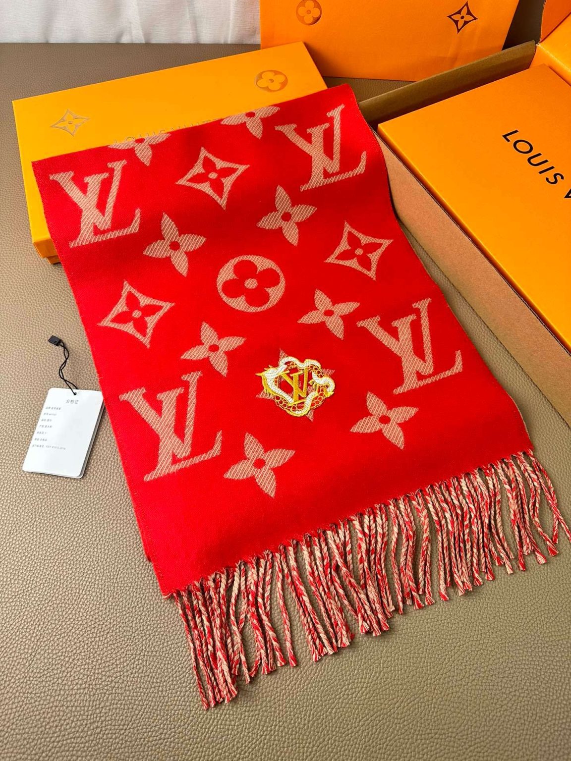 Louis Vuitton Precious Dragon LV Essential Scarf Red For Women