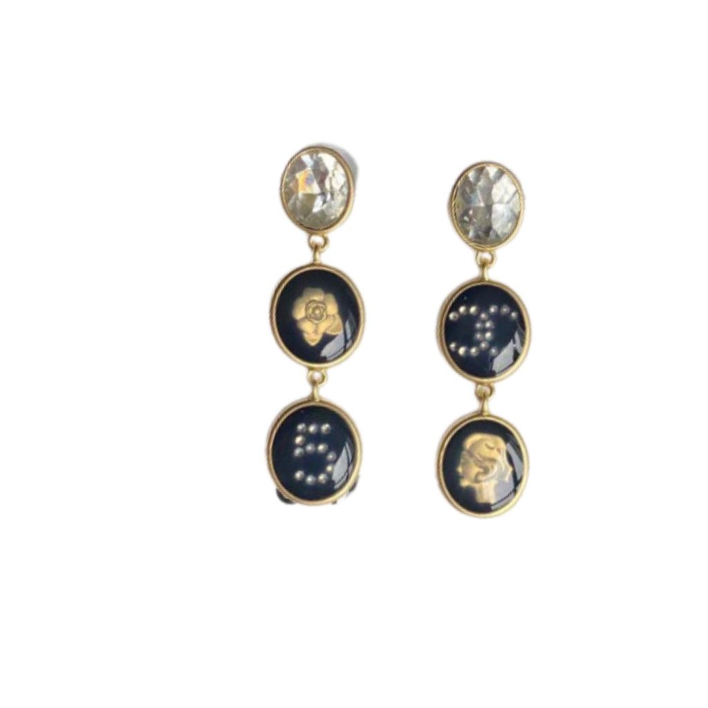 Printed Many Details Earrings Gold Tone For Women