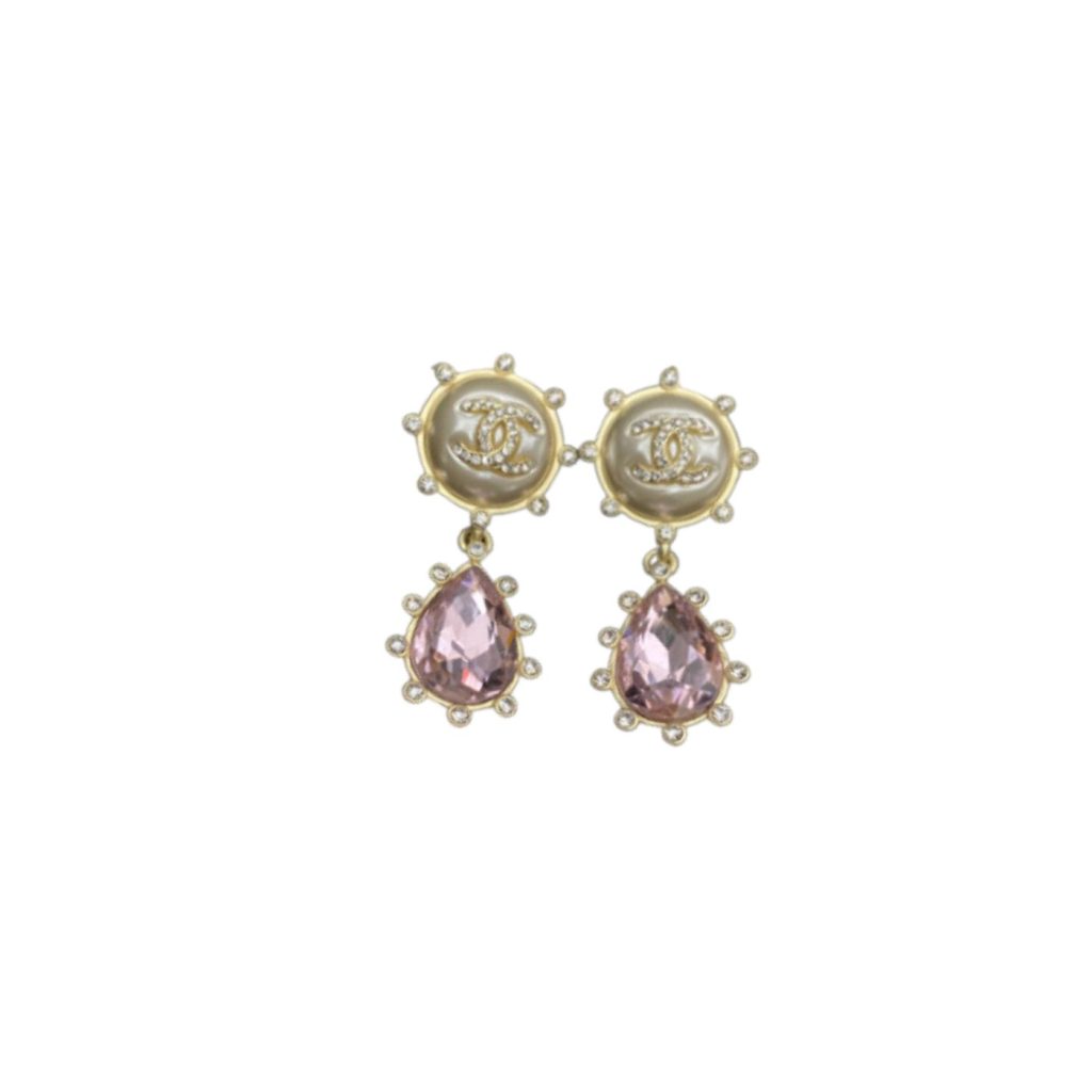 Purple Oval Stone Earrings Gold Tone For Women