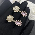 Purple Oval Stone Earrings Gold Tone For Women