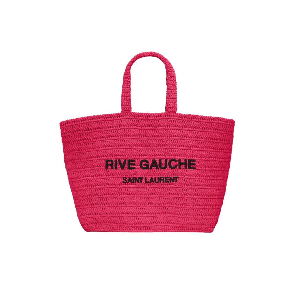 Saint Laurent Rive Gauche Supple In Raffia Crochet Pink For Women 688864GAAA15693- 15 Inches/ 38 Cm