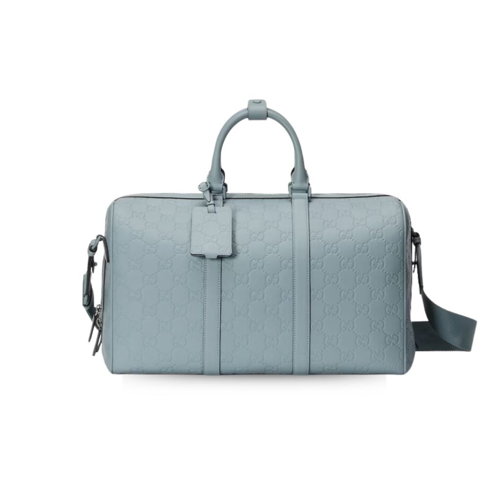 Gucci Rubber-Effect Medium Duffle Bag Light Blue For Men 17.7 In/ 45 Cm 771235 AAC0H 4913