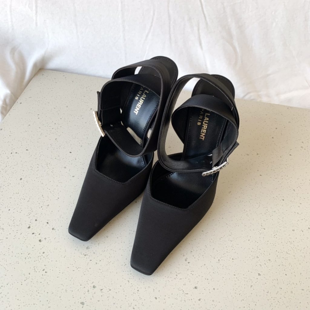 Saint Laurent Fanny Slingback Pumps In Crepe Satin Black For Women 7176081UU001000