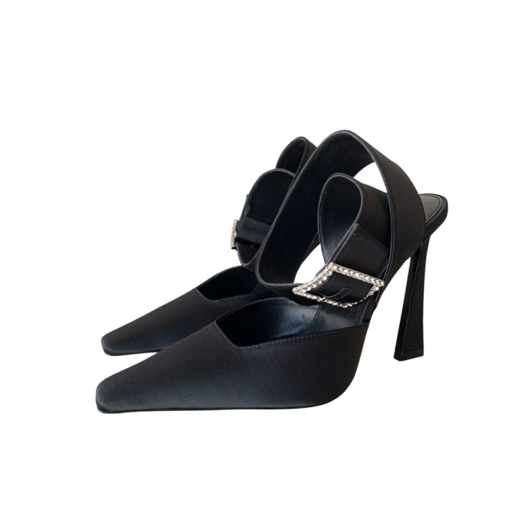 Saint Laurent Fanny Slingback Pumps In Crepe Satin Black For Women 7176081UU001000