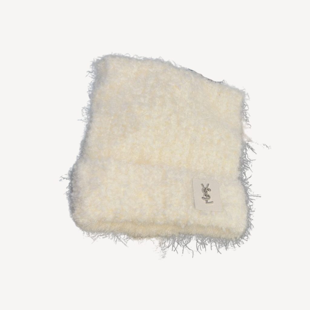 Saint Laurent Knitted Cuffed Beanie Hat White For Women