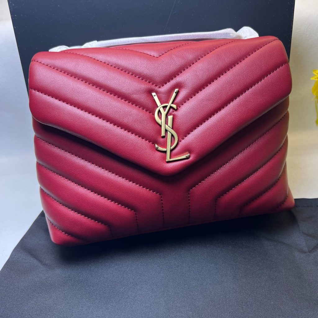 Saint Laurent Loulou Small Chain Bag In Matelassé “Y” Burgundy For Women 9.8in/23cm YSL 494699DV7276475