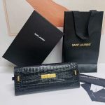 Saint Laurent Manhattan Clutch In Crocodile-Embossed Brown/Black For Women 31cm / 14in 695949AAAOH2591