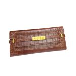 Saint Laurent Manhattan Clutch In Crocodile-Embossed Brown/Black For Women 31cm / 14in 695949AAAOH2591