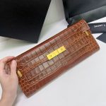 Saint Laurent Manhattan Clutch In Crocodile-Embossed Brown/Black For Women 31cm / 14in 695949AAAOH2591